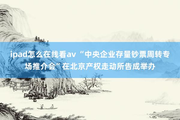 ipad怎么在线看av “中央企业存量钞票周转专场推介会”在北京产权走动所告成举办