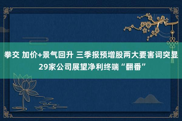 拳交 加价+景气回升 三季报预增股两大要害词突显 29家公司展望净利终端“翻番”