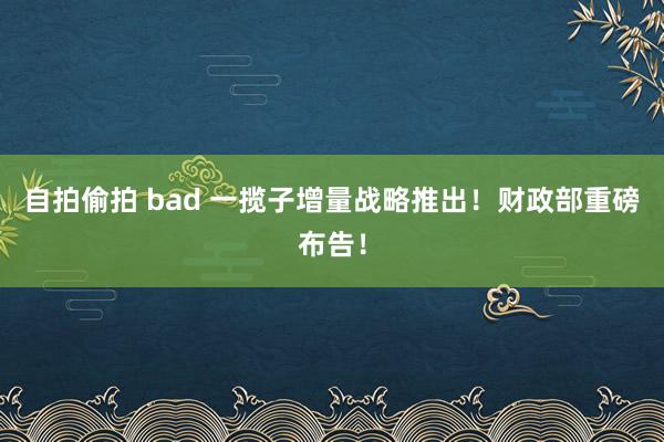 自拍偷拍 bad 一揽子增量战略推出！财政部重磅布告！