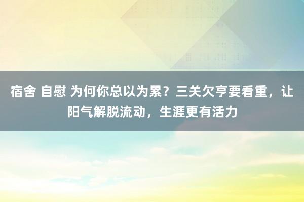 宿舍 自慰 为何你总以为累？三关欠亨要看重，让阳气解脱流动，生涯更有活力