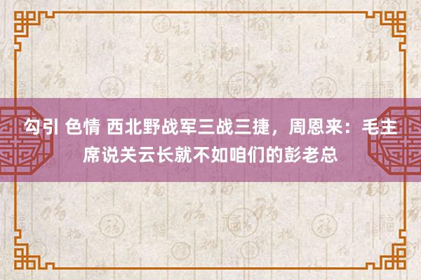 勾引 色情 西北野战军三战三捷，周恩来：毛主席说关云长就不如咱们的彭老总