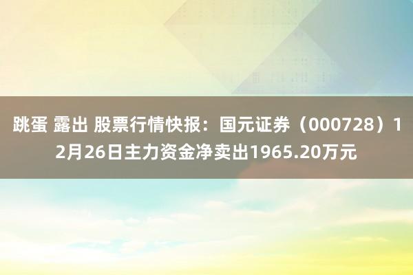 跳蛋 露出 股票行情快报：国元证券（000728）12月26日主力资金净卖出1965.20万元